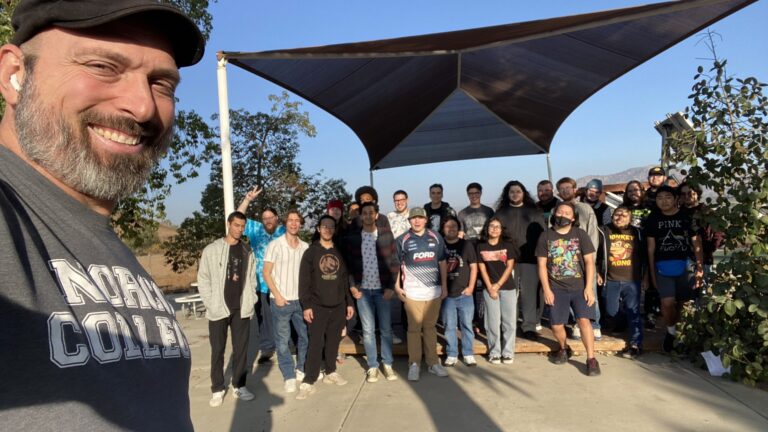 Norco College Game Art Professor, Jeff Clendenning, with students.