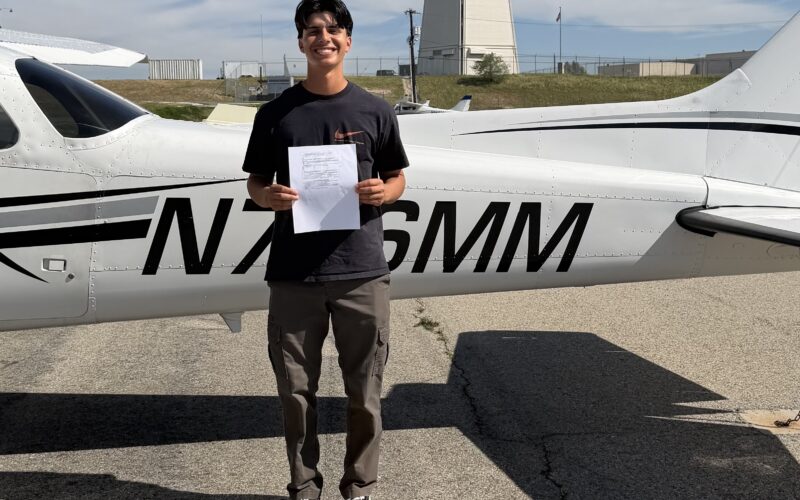 Student pilot on tarmac.